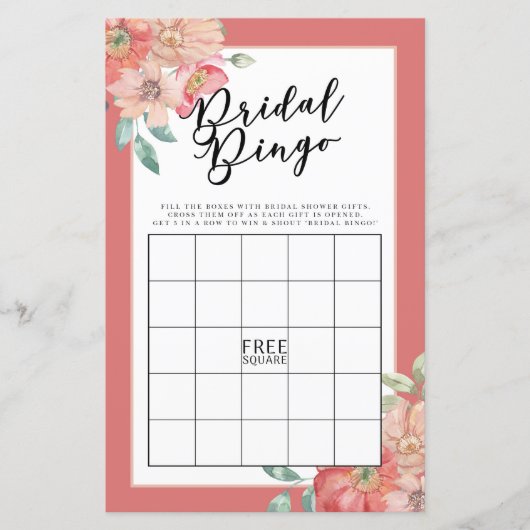Brautparty Games Bingo Game Wedding Pink Floral (Vorderseite)
