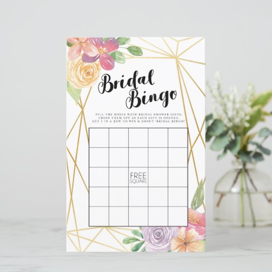 Brautparty Games Bingo Game Wedding Pink Floral (Stehend Vorderseite)
