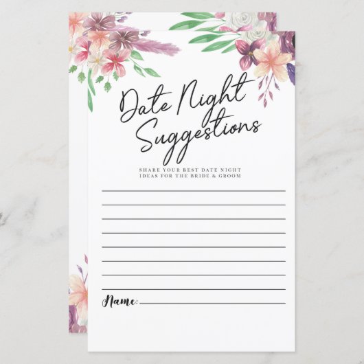 Brautparty Games Date Night Suggestions Floral (Vorne/Hinten)
