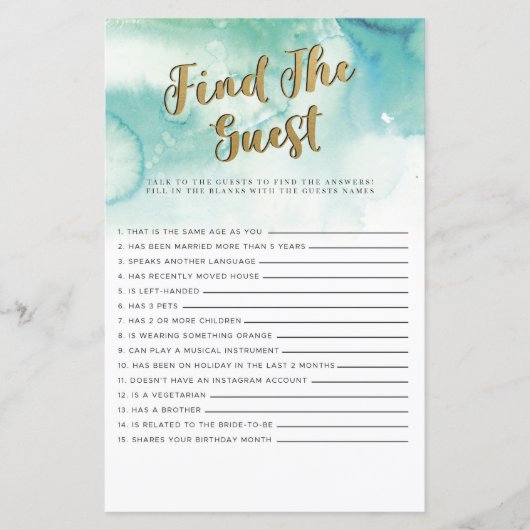 Brautparty Games Finden Game Aquamarin Gold (Vorderseite)