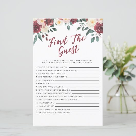 Brautparty Games finden Game Red Floral (Stehend Vorderseite)