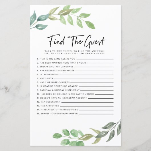 Brautparty Games Finden Sie die Game Green (Vorderseite)