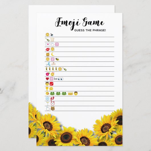 Brautparty Games Guess of the Emoji Game Sunflower (Vorne/Hinten)