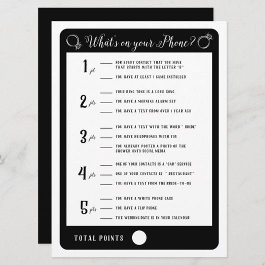 Brautparty Games Was ist auf Ihrem Handy Game? Einladung (Vorne/Hinten)