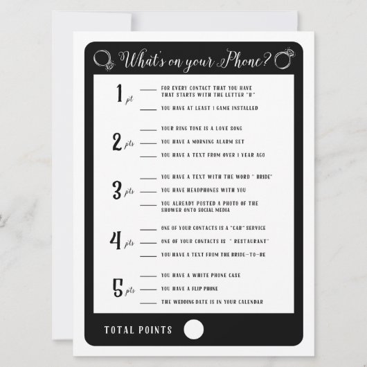 Brautparty Games Was ist auf Ihrem Handy Game? Einladung (Vorderseite)