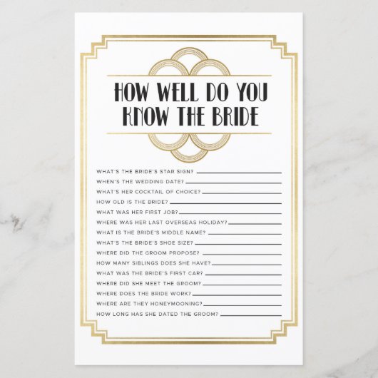 Brautparty Games wie gut kennen Sie Art Deco (Vorderseite)