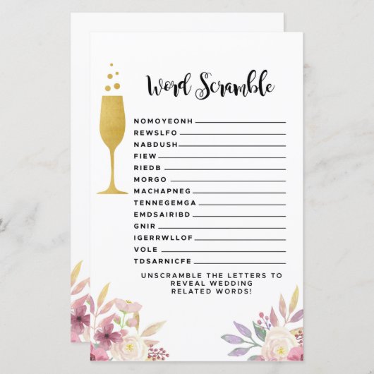 Brautparty Games Word Scramble Game Champagne (Vorne/Hinten)