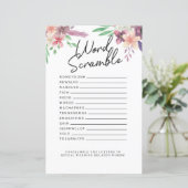 Brautparty Games Word Scramble Game Pink Floral (Stehend Vorderseite)