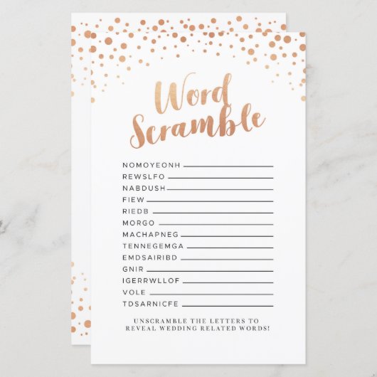 Brautparty Games Word Scramble Rose Gold Game (Vorne/Hinten)