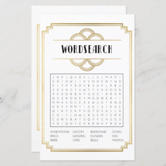 Brautparty Games Word Search Game Art Deco 1920 (Vorne/Hinten)