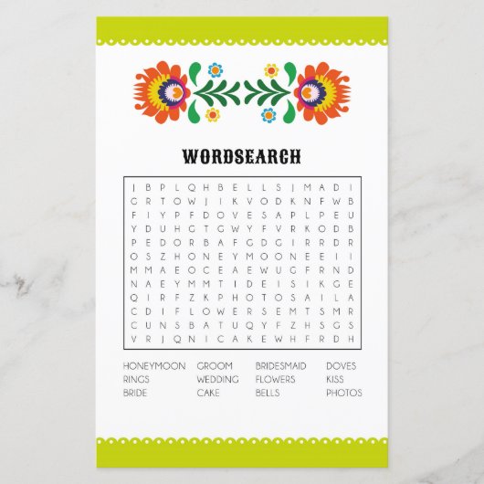 Brautparty Games Word Search Game Fiesta (Vorderseite)