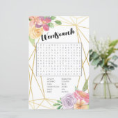 Brautparty Games Word Search Game Pink Floral (Stehend Vorderseite)