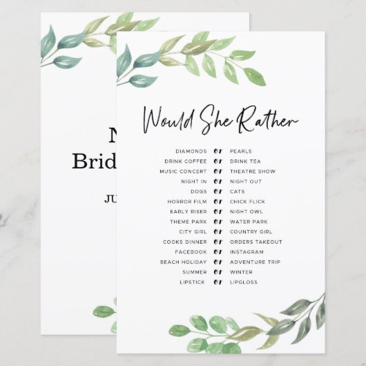 Brautparty Games würden sie eher grün machen (Vorne/Hinten)