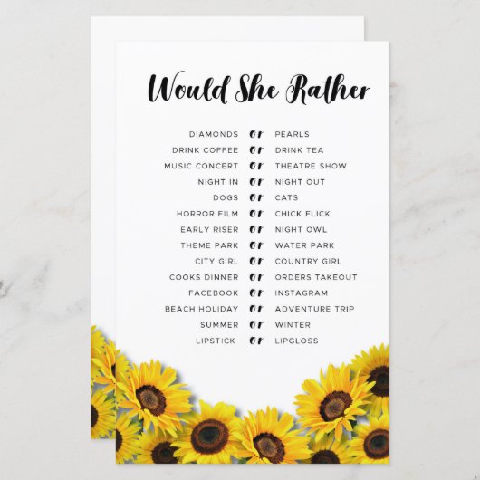 Brautparty Games würden sie eher Sonnenblumen mach (Vorne/Hinten)