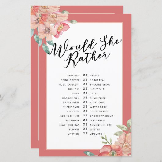 Brautparty Games würden sie eher spielen (Vorne/Hinten)