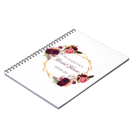 Brautparty Gästebuch in Blumenbordeaux Notizblock (Linke Seite)