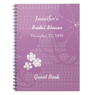 Brautparty Gästebuch Lila, Weiße Flora Notizblock