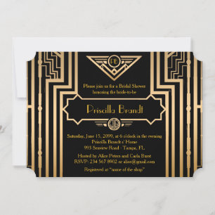 Brautparty, Gatsby-Stil, Schwarz & Gold Einladung
