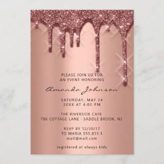 Brautparty Geburtstag 16. 3D-Tropfen Rose Gold Einladung
