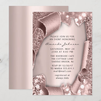 Brautparty Geburtstag 16. Rose 3D-Glitzer Rosa Einladung