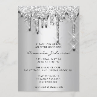 Brautparty Geburtstag 16. Silver Gray 3D-Tropfen Einladung