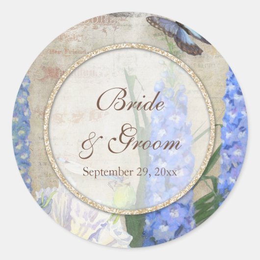 Brautparty Gefallen Siegel Dragonfly Butterfly Art Runder Aufkleber (Vorderseite)