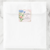 Brautparty Gefallen Siegel Dusty Blue Pink Floral Quadratischer Aufkleber (Tasche)