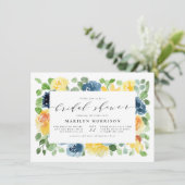 Brautparty Gelb und Blau Einladung (Stehend Vorderseite)