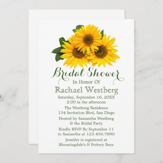 Brautparty Gelb und Grün Einladung (Vorne/Hinten)