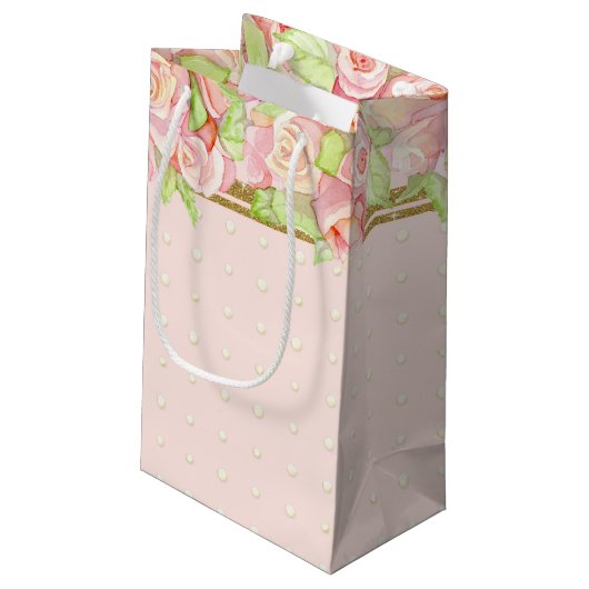 Brautparty Geschenktasche Wasserfarbe Rose Bouquet Kleine Geschenktüte (Rückseite Schrägansicht)