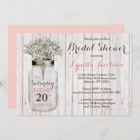 Brautparty Gipskraut Rosa Einladung (Vorne/Hinten)