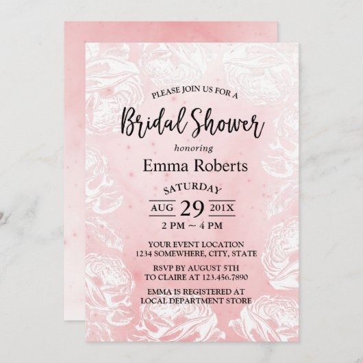 Brautparty Girly Watercolor Rose Floral Einladung (Vorne/Hinten)