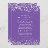 Brautparty Glitzer Silver Royal Lila Einladung (Vorne/Hinten)