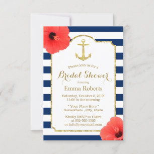Brautparty Gold Anker Nautical Navy Stripes Einladung