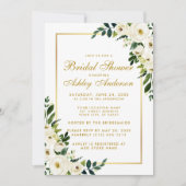 Brautparty Gold Aquarell Grüne Blüte Einladung (Vorderseite)