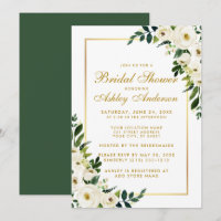 Brautparty Gold Aquarell Grüne Blüte Einladung