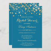 Brautparty - Gold Confetti Dots Royal Blue Einladung (Vorne/Hinten)