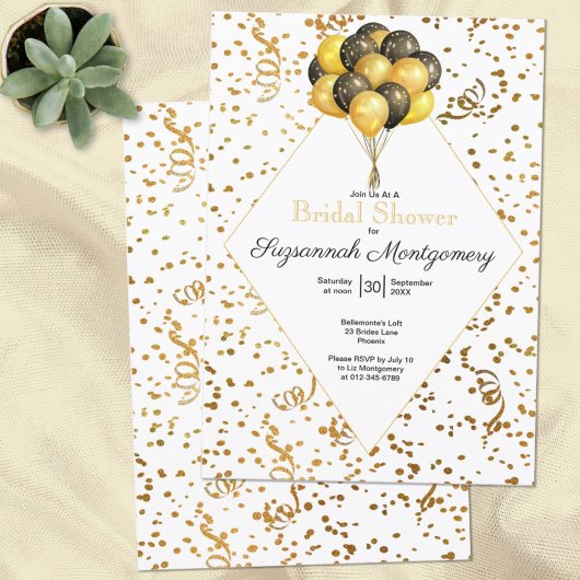Brautparty Gold Confetti Streamers Template Einladung