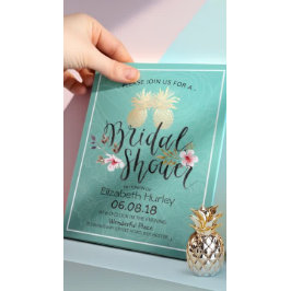 Brautparty Gold Foil Ananas Couple Aquamarine Rose Einladung