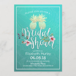 Brautparty Gold Foil Ananas Couple Aquamarine Rose Einladung