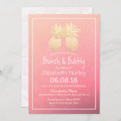 Brautparty Gold Foil Ananas Paare Rosa Rose Einladung (Vorne/Hinten)
