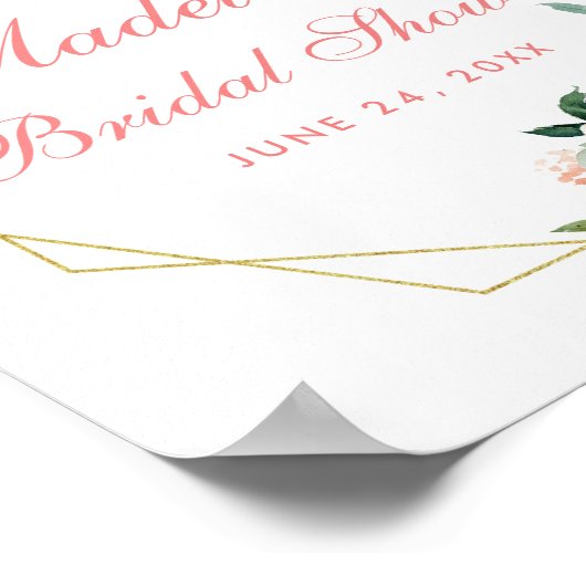 Brautparty Gold Frame Rosa Blütengrün Willkommen Poster (Ecke)