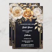Brautparty Gold Schwarze Rose Blume Blumenchic Einladung (Vorne/Hinten)