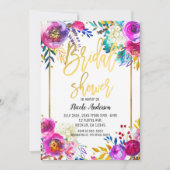 Brautparty Gold Script Bold Watercolor Floral Einladung (Vorderseite)
