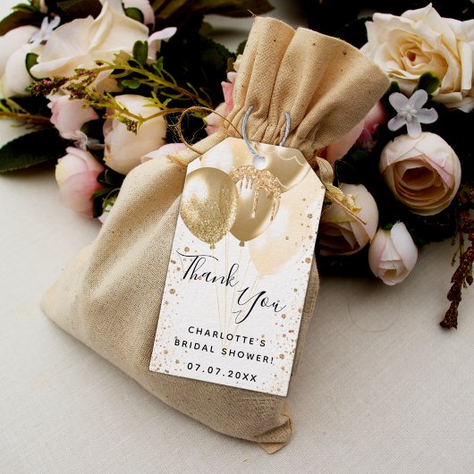 Brautparty gold weißer Glitzer Ballon Danke Geschenkanhänger