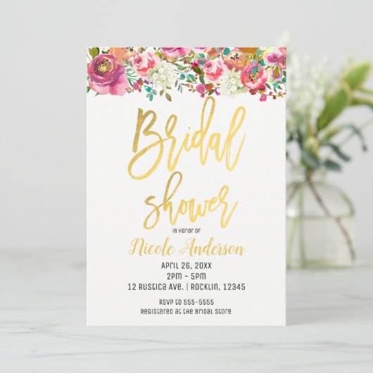 Brautparty Golden Foil Einladung (Stehend Vorderseite)