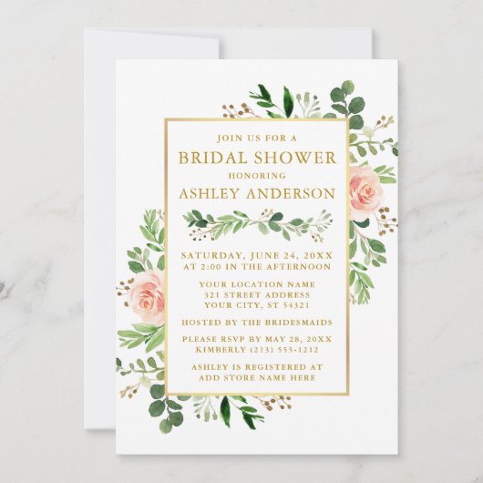 Brautparty Golden Gold Einladung (Vorderseite)