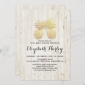 Brautparty Golden Pineapa Couple Rustikales Holz Einladung (Vorne/Hinten)