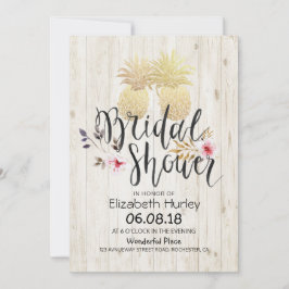 Brautparty Golden Pineapa Couple Rustikales Holz Einladung