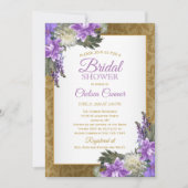 Brautparty - Goldene Damaske und Lavendel Lila Einladung (Vorderseite)